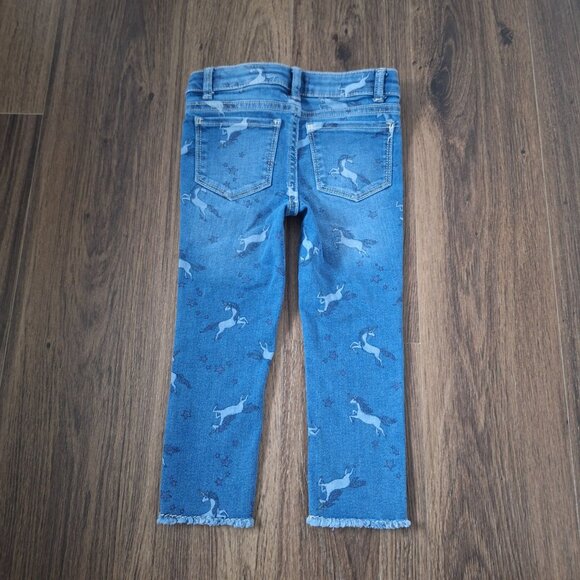 💙 Jumping Beans Girls Unicorn Print Stretch Denim Jeans Size 3T Distressed Hem - Picture 6 of 7